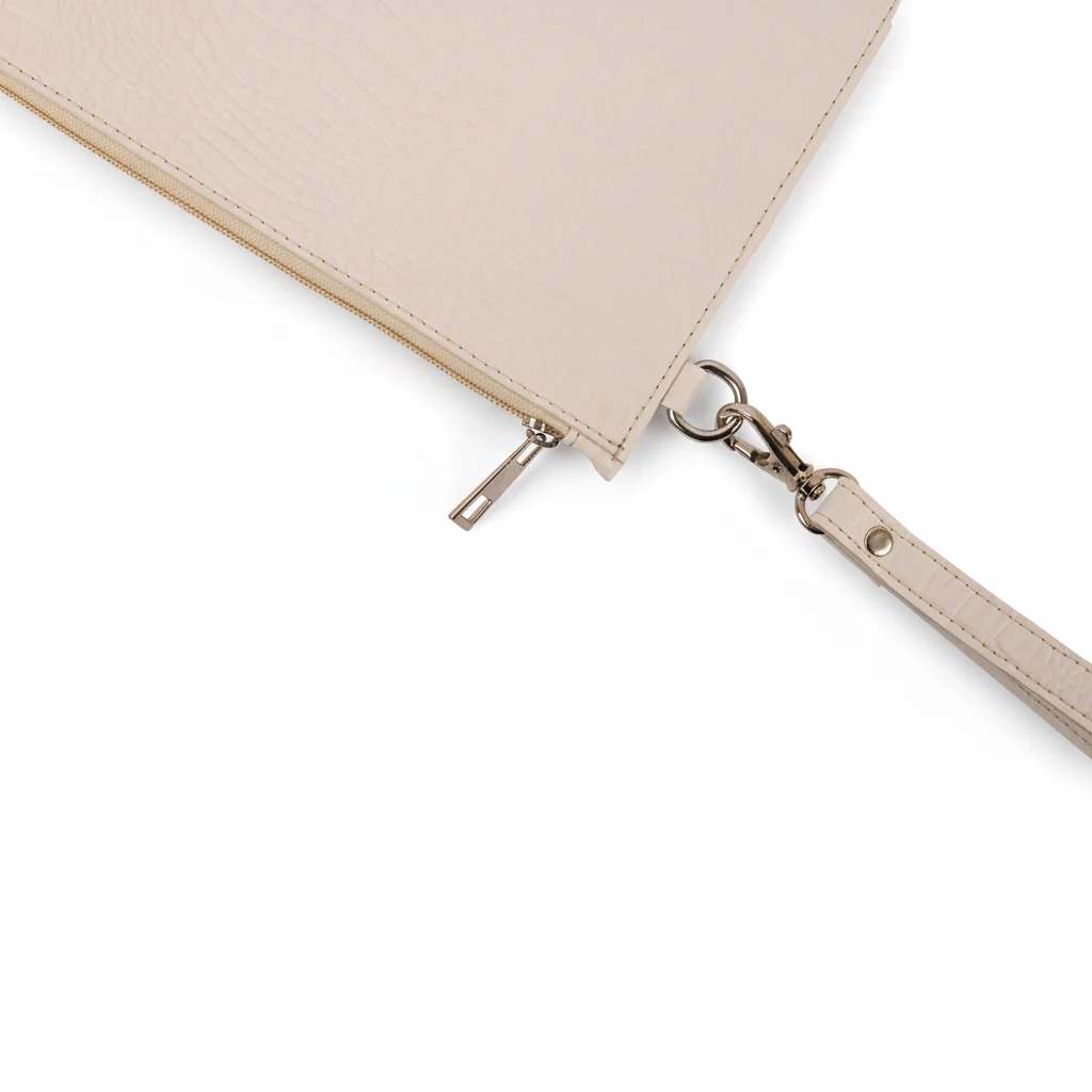Croc White vegan leather laptop sleeve showing closer view.