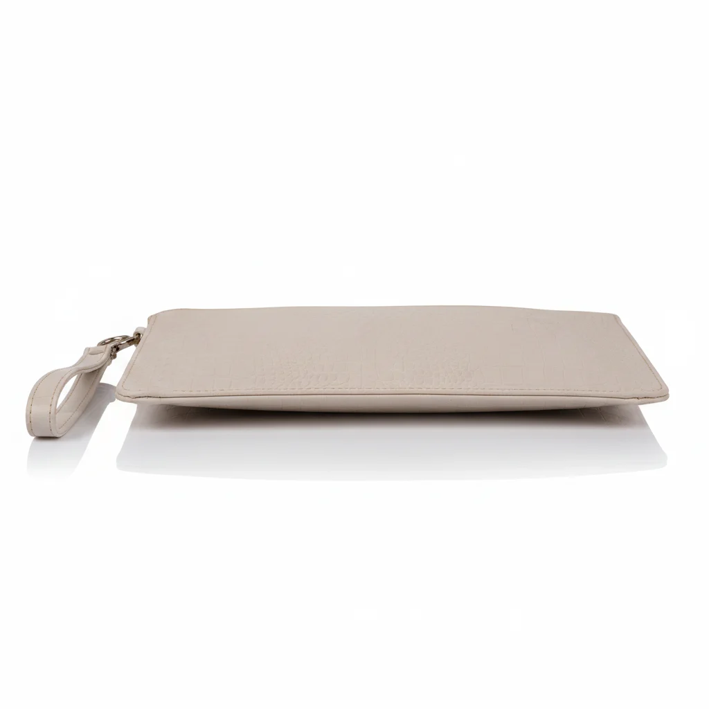 Croc White vegan leather laptop sleeve with laptop inside.
