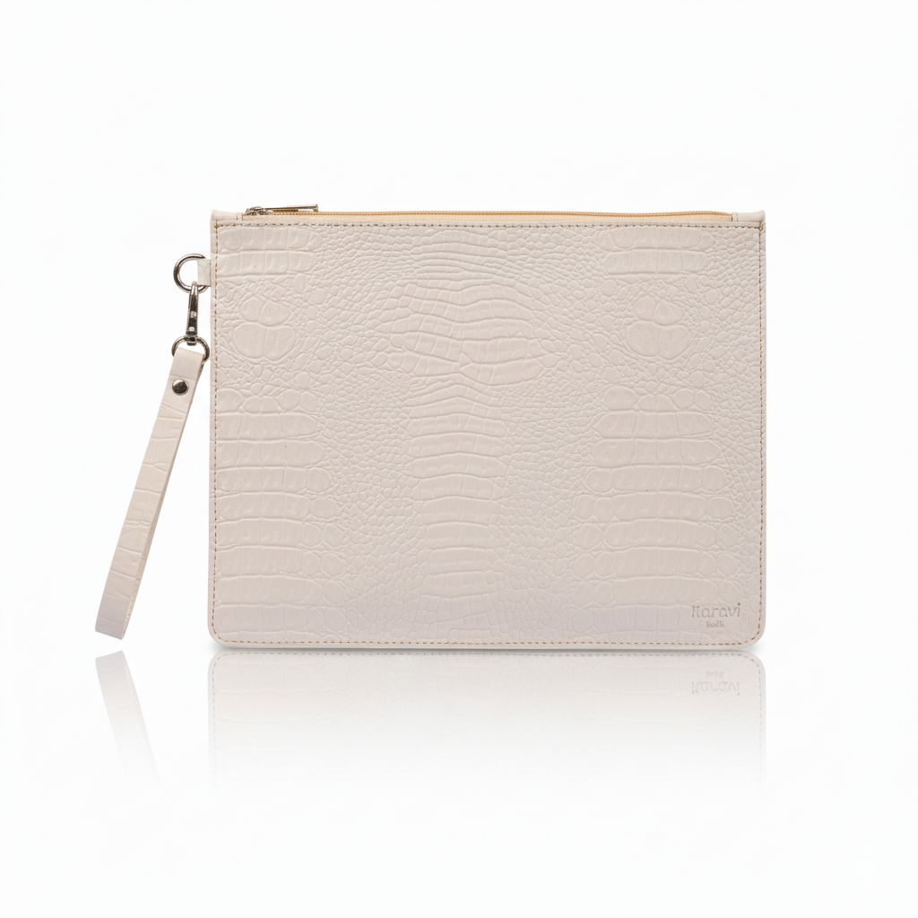 Croc White colour vegan leather laptop sleeve for Samsung, Apple, HP, Dell, Lenovo, Asus, Google, and Microsoft laptops and tablets, suitable for all sizes.